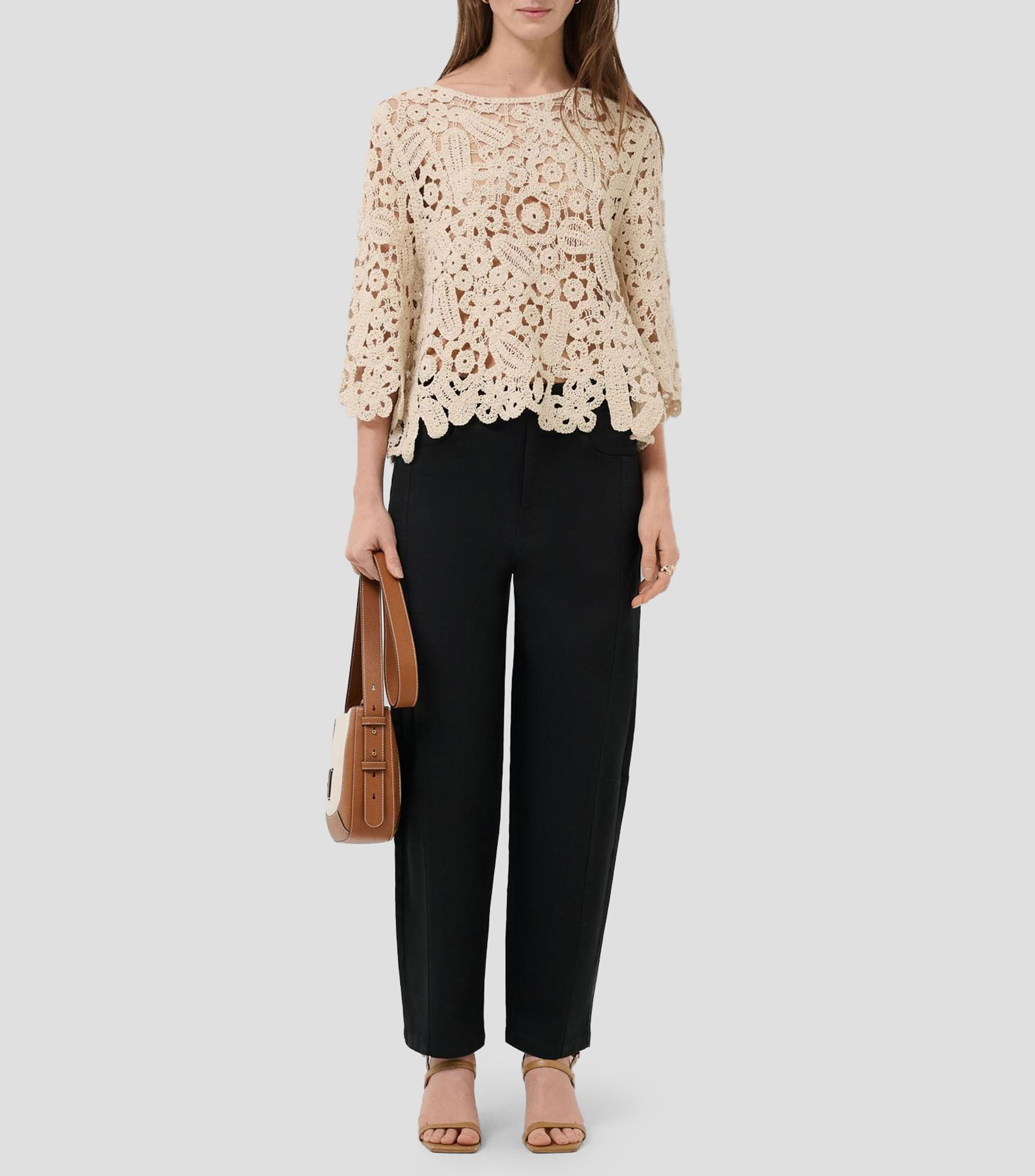 Blusa con microdiseños manga 3/4 Mujer